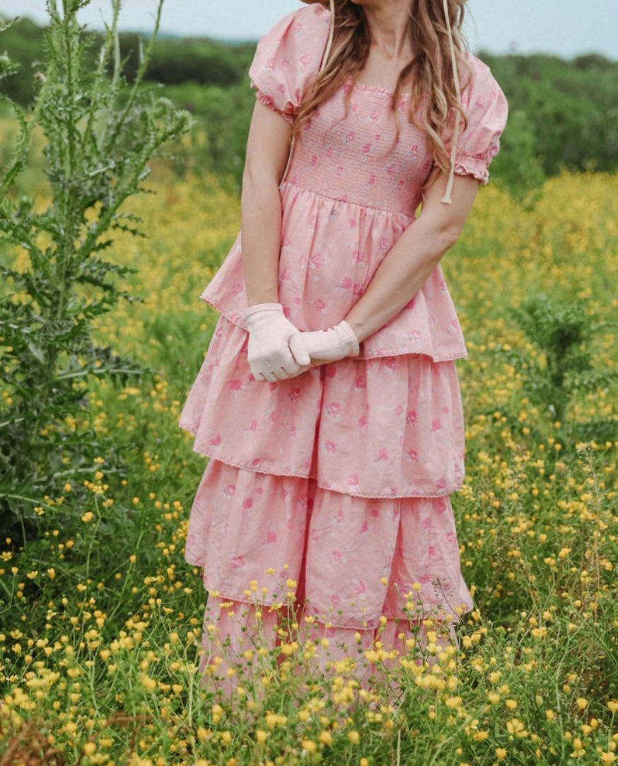 LoveShackFancy Floral Pink Ruffle Maxi Dress